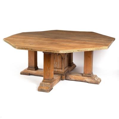 Appraisal: A large octagonal pine dining table the planked top on