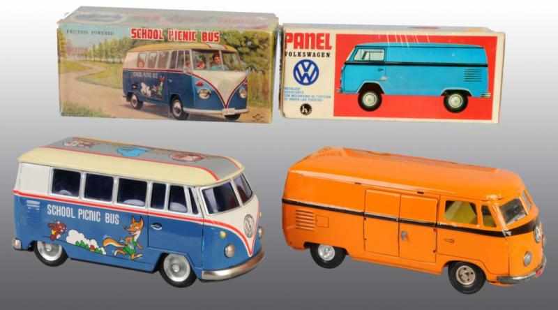 Appraisal: Lot of Tin Volkswagen Bus Friction Toys Description Japanese Working