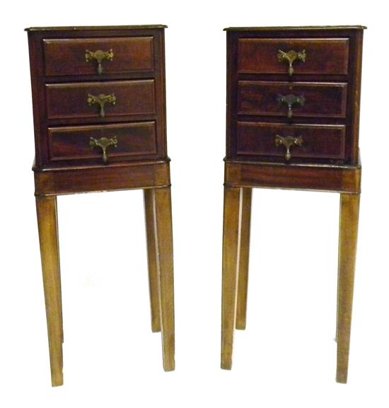 Appraisal: Pair of small three drawer chests on stands th C