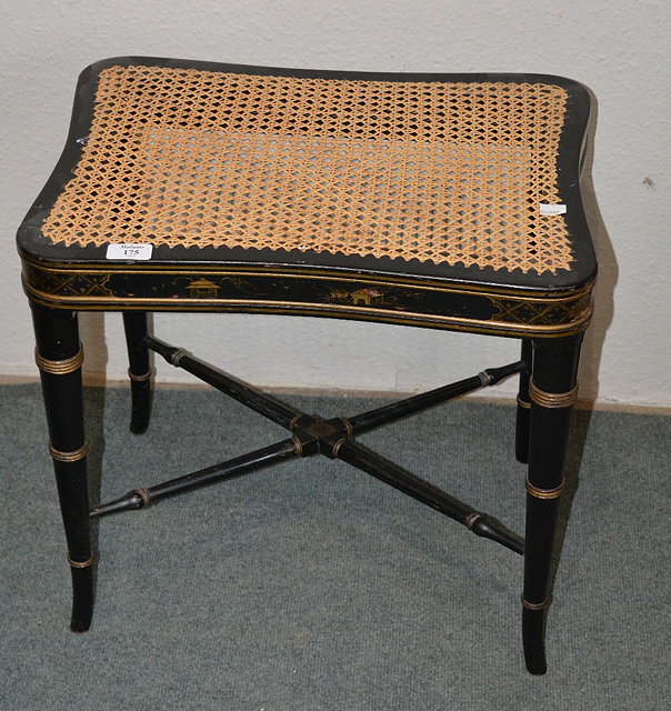 Appraisal: th Century ebonised dressing stoolwith chinoiserie painted gilt decoration cm