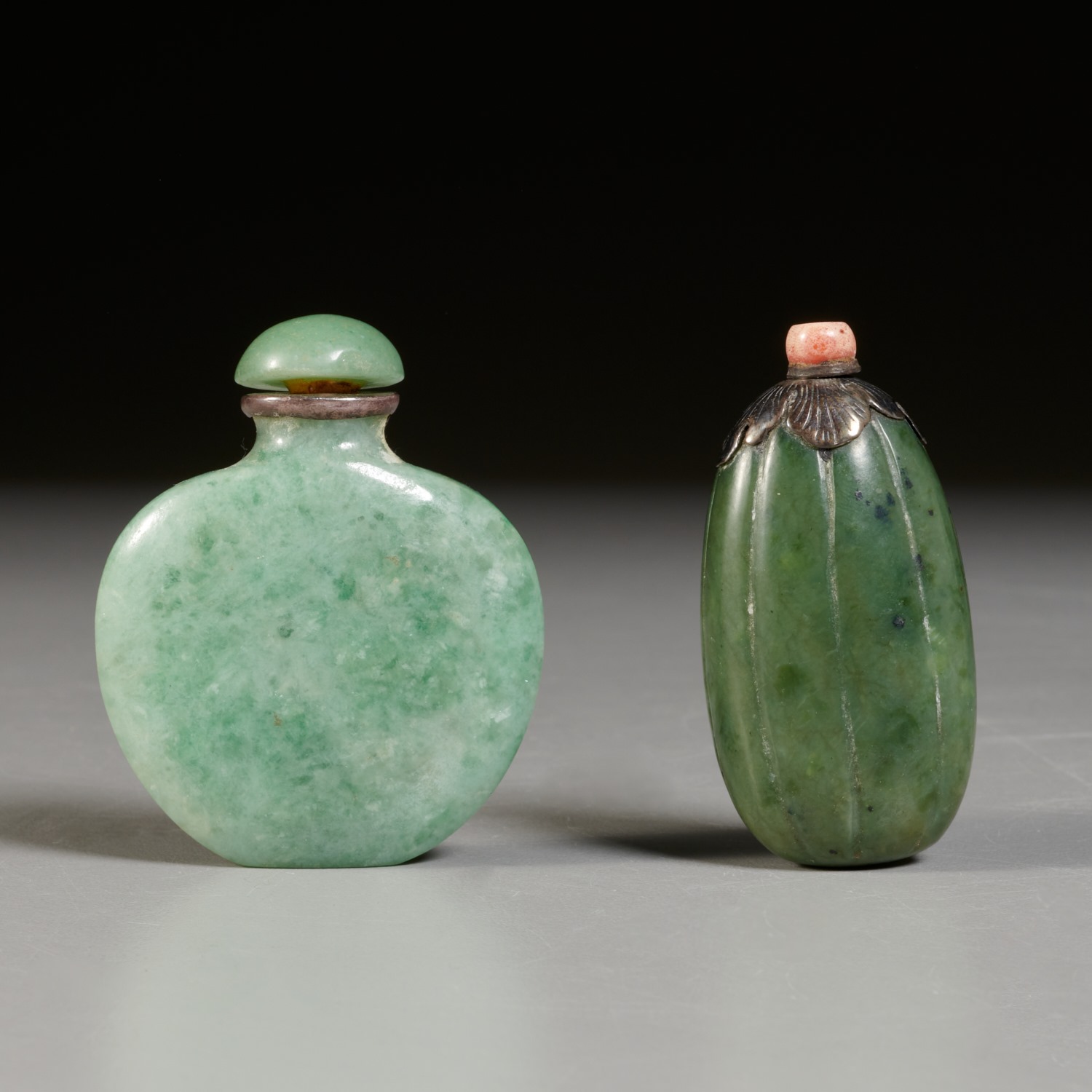 Appraisal: CHINESE JADE SNUFF BOTTLES Likely Qing Dynasty th c carved