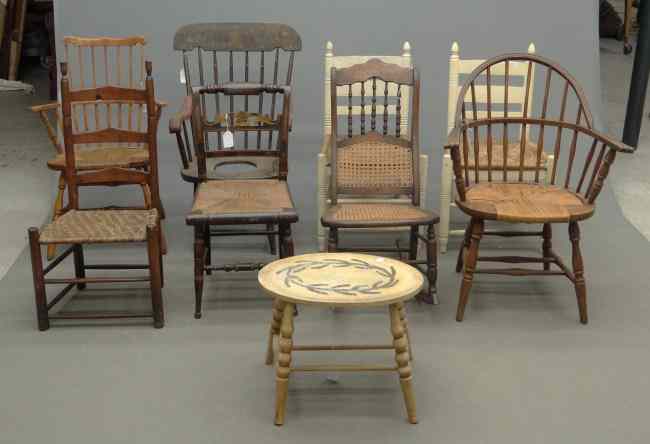 Appraisal: Lot including eight misc early chairs along with stool