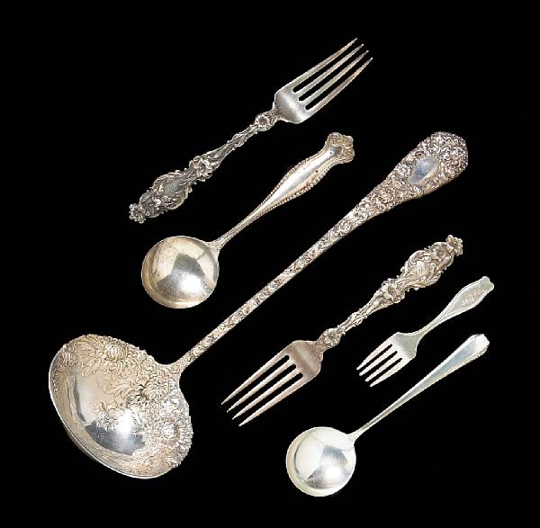 Appraisal: A sterling flatware group Comprising assembled soup ladle after Durgin's