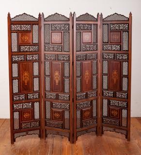 Appraisal: Rosewood Handcrafted Fancy Screen Alishaan Four panel ornately carved and