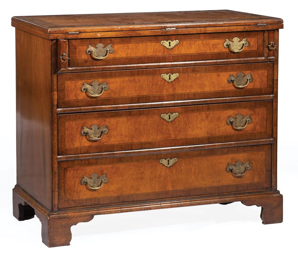 Appraisal: Antique Georgian Inlaid Walnut Bachelor's Chest foldover top graduated drawers