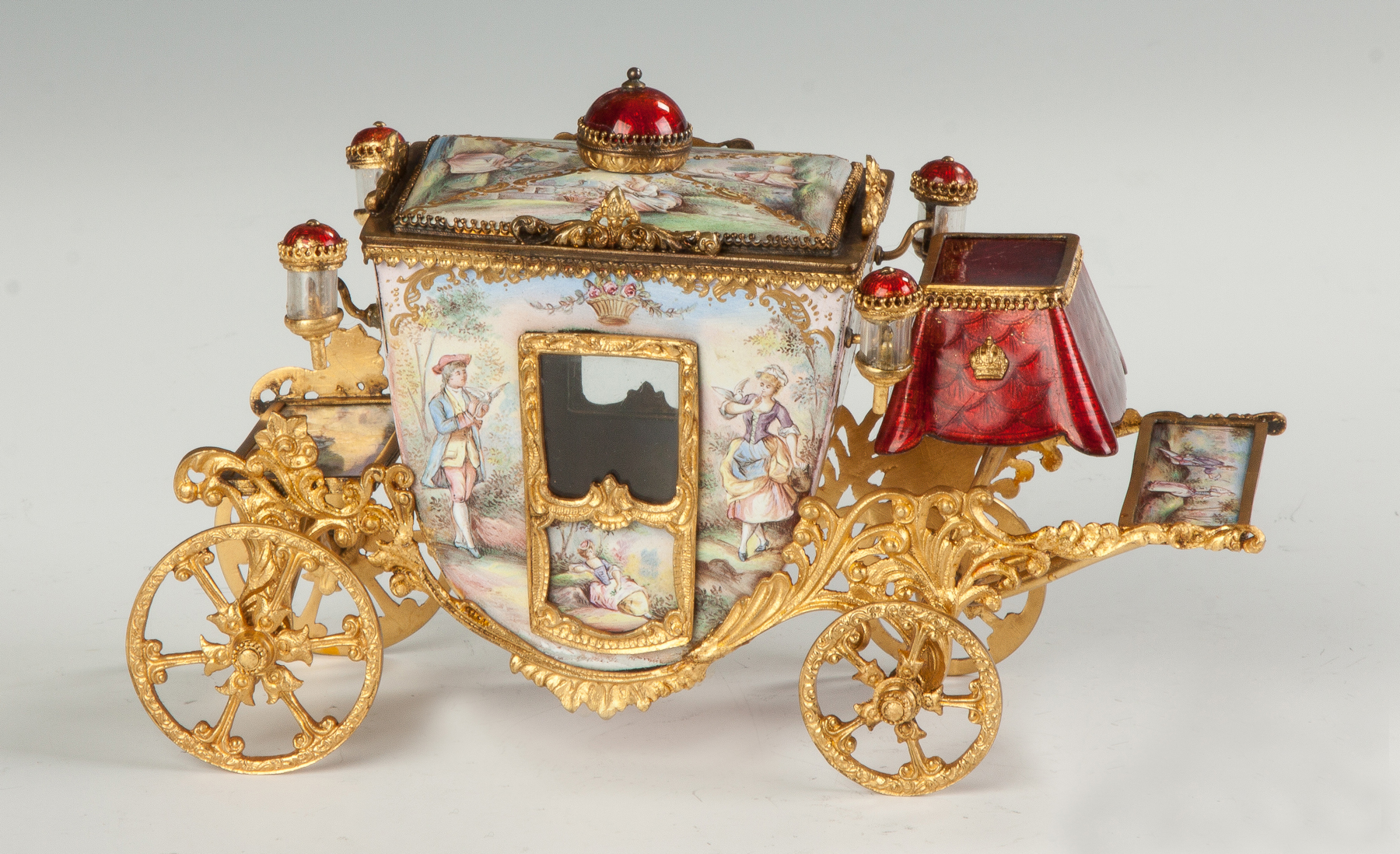 Appraisal: Fine French Hand Painted Enamel and Gilded Metal Coach th