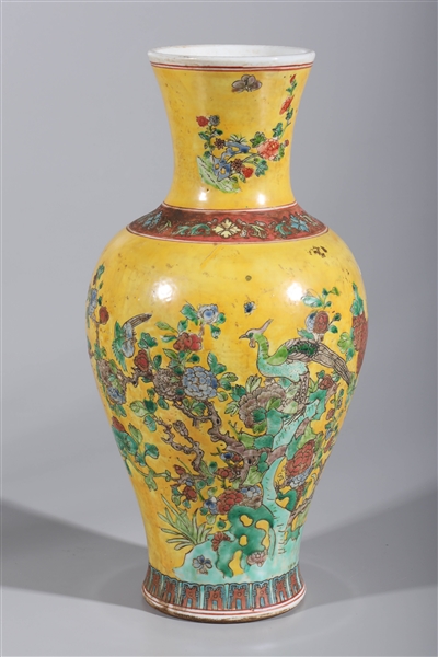 Appraisal: Tall antique Chinese enameled vase hu form butterscotch yellow glaze