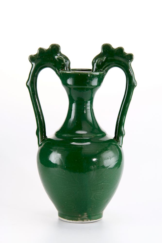 Appraisal: Chinese Green Glazed Ding Vase Stoutly potted with ovoid body