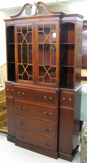 Appraisal: FEDERAL STYLE MAHOGANY BREAKFRONT SECRETARY BOOKCASE WITH CHAIR American mid