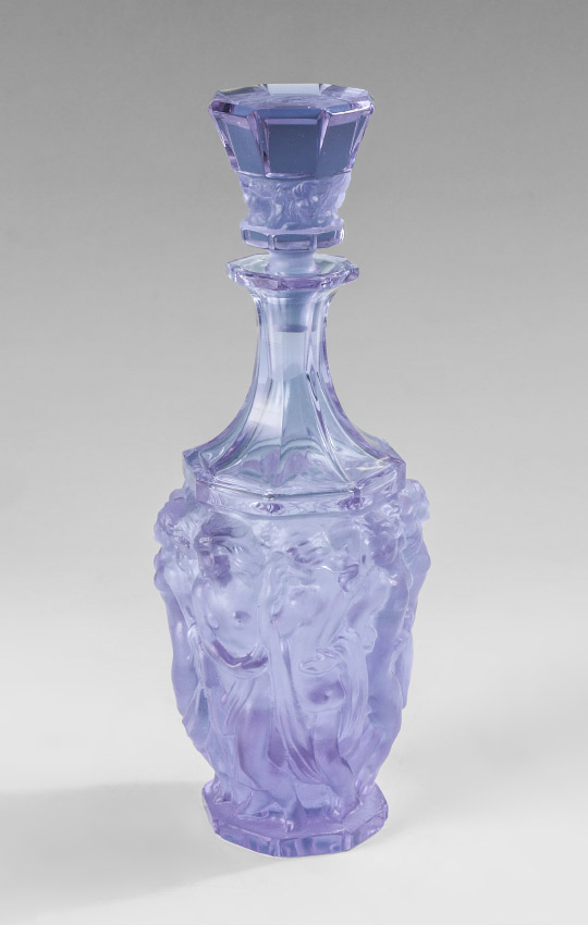 Appraisal: BOHEMIAN ALEXANDRITE GLASS DECANTER Repeating figural nude maiden bon body