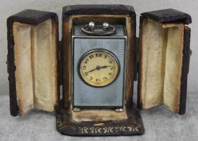 Appraisal: Miniature Enameled Silver Travel Clock In original fitted case Silver