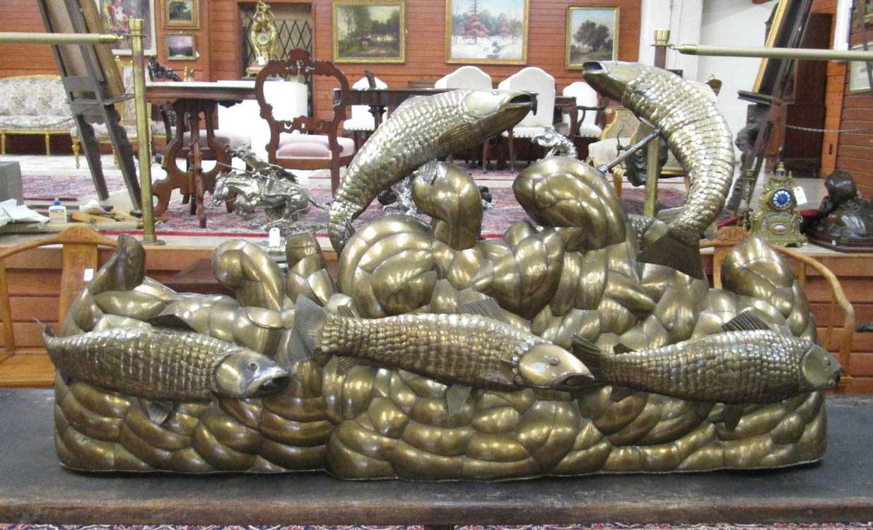 Appraisal: SERGIO BUSTAMANTE METAL SCULPTURE Mexico Holland b Columbia River salmon