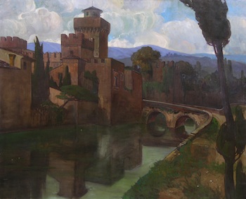 Appraisal: Edgardo Rossaro Italy - Castle in Tuscany Oil on canvas