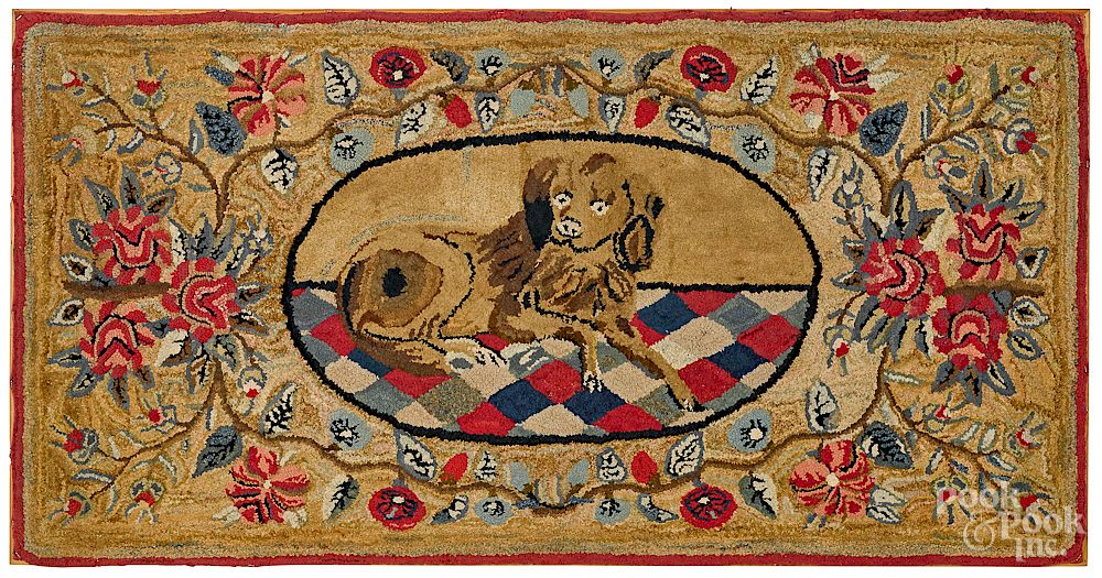 Appraisal: American hooked rug with dog late th c American hooked