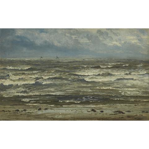 Appraisal: Henry Moore - SEASCAPE WITH SHIPPING VESSELS British Oil on