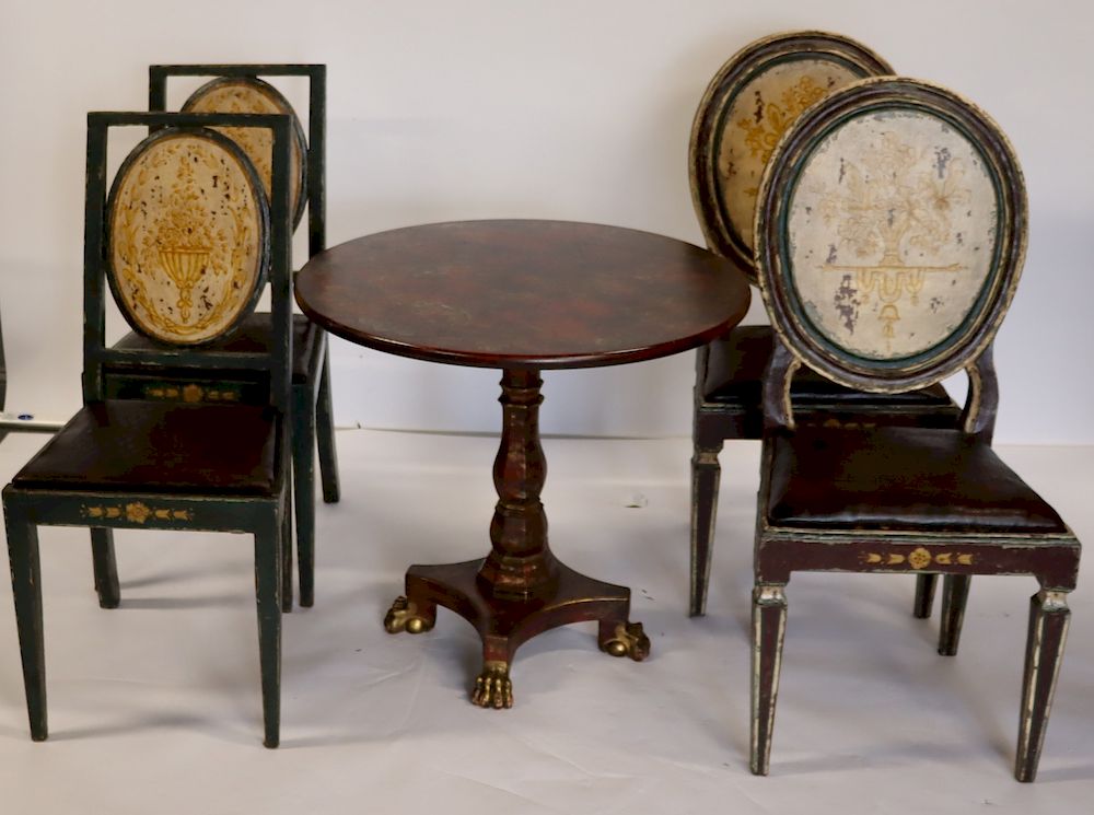 Appraisal: Signed Chinoiserie Decorated Table Together With Chairs round back x