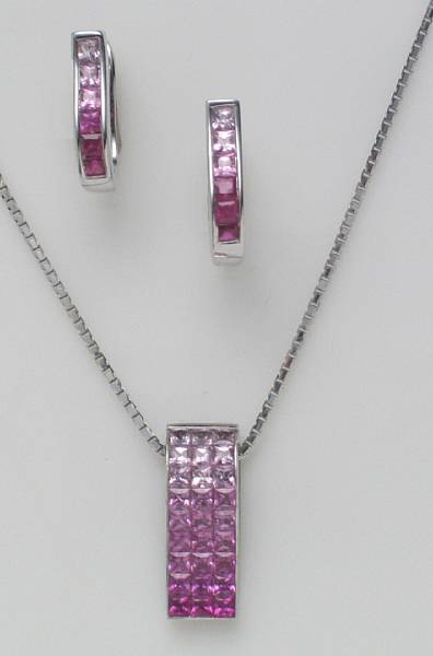 Appraisal: A pink sapphire and k white gold pendant and matching