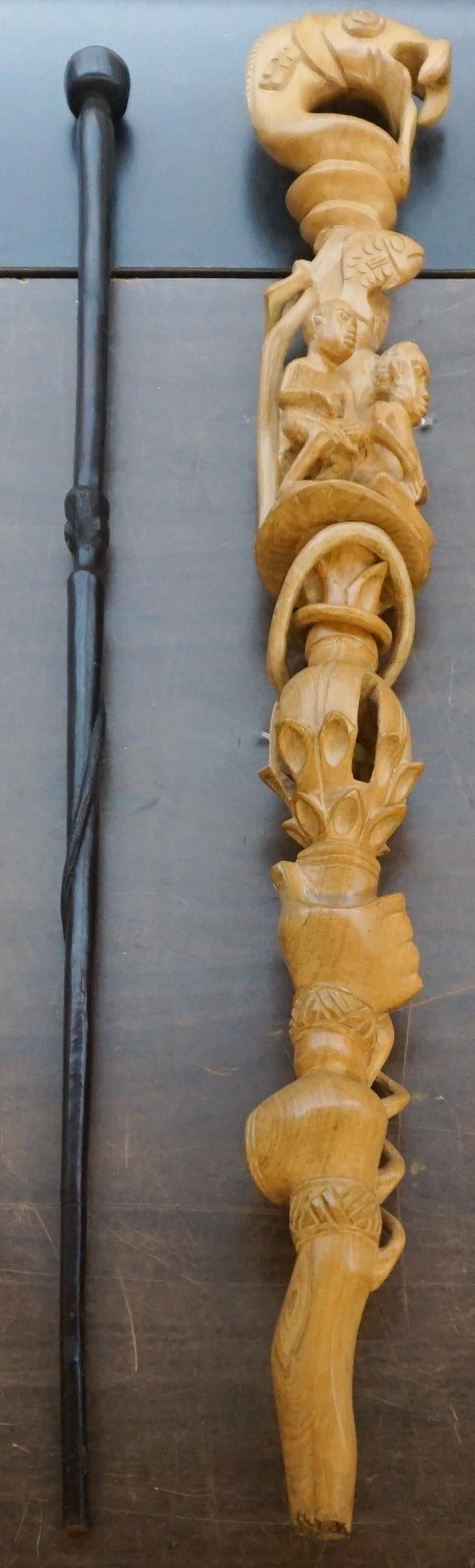 Appraisal: Two African Carved Wood Canes