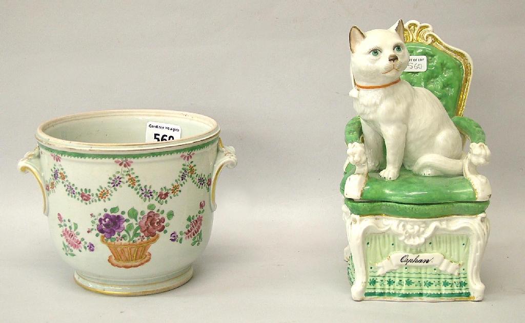 Appraisal: Novelty Staffordshire box and cover modelled as a cat seated