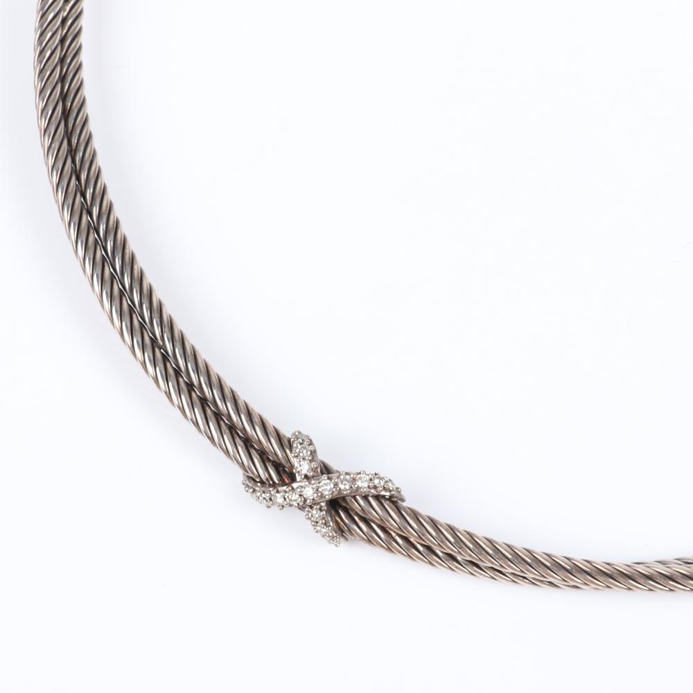 Appraisal: DAVID YURMAN STERLING SILVER DOUBLE CABLE CROSSOVER X DIAMOND CHOKER