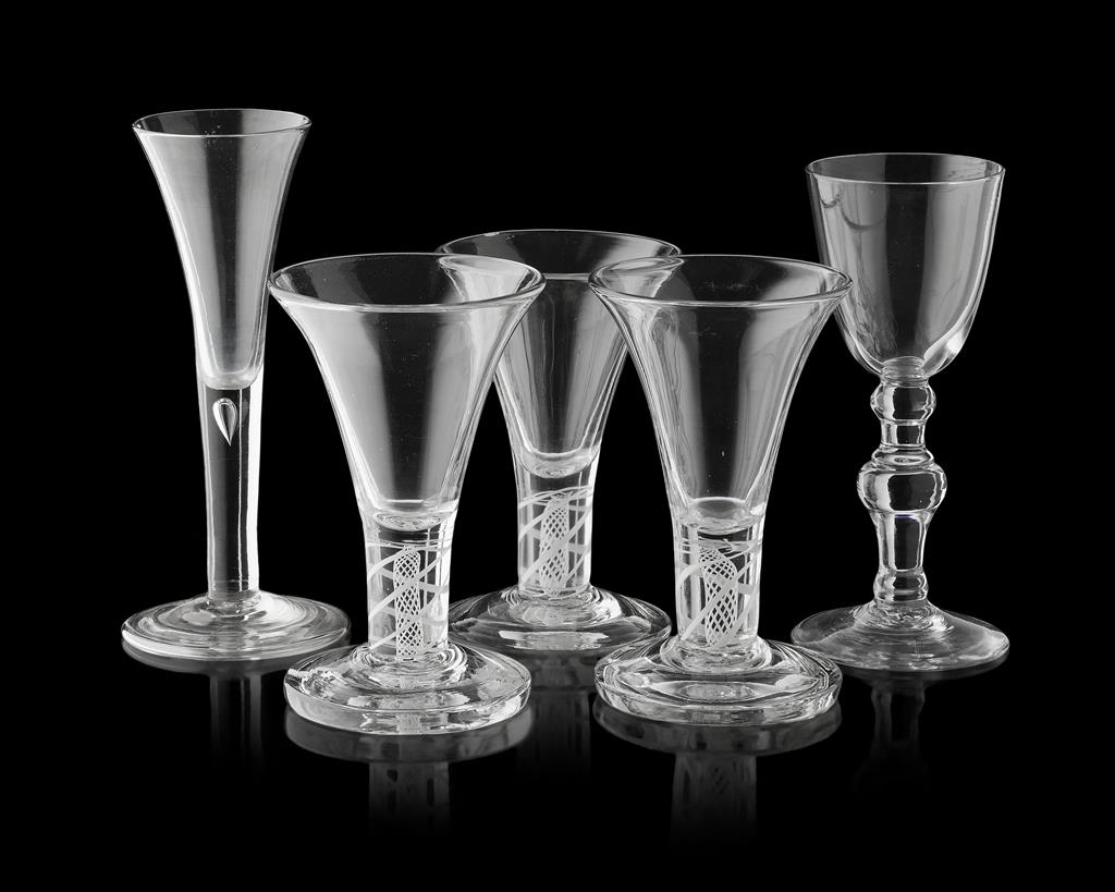 Appraisal: SET OF THREE ENGLISH DOUBLE TWIST STEM WINE GLASSES TH