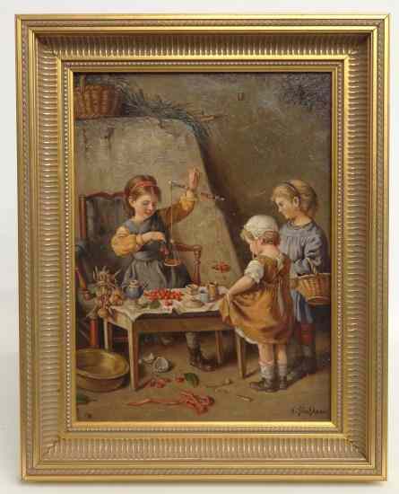 Appraisal: Painting oil on wood panel children playing signed ''N Bingham''