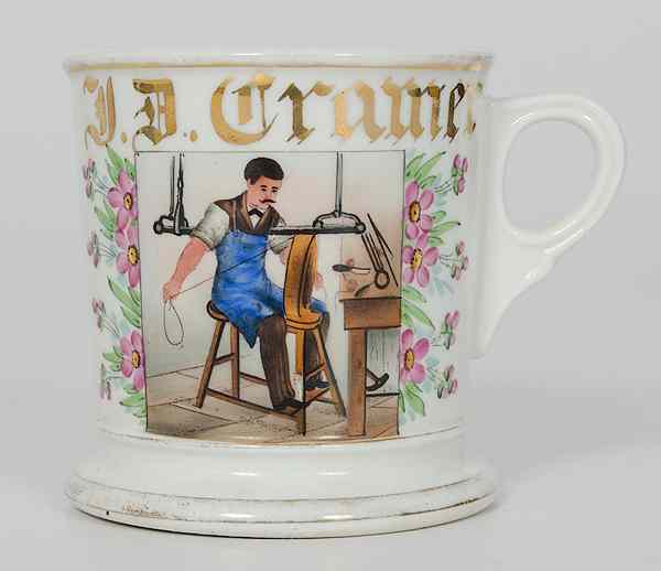 Appraisal: Harness Maker's Occupational Shaving Mug Porcelain with polychrome painted scene