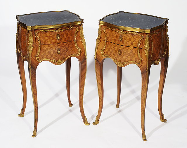 Appraisal: A PAIR OF LOUIS XV STYLE KINGWOOD AND MARQUETRY PETIT