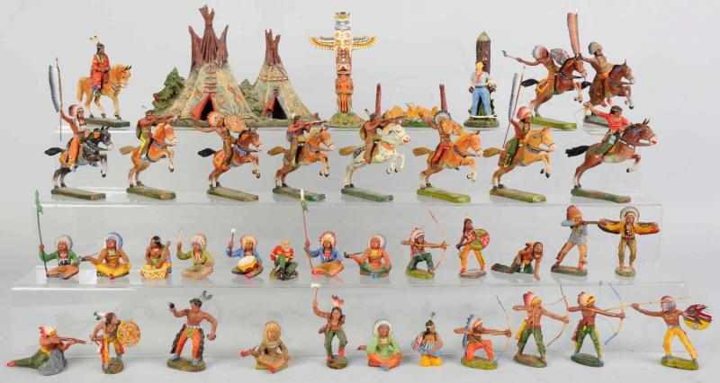 Appraisal: Large Lot of Elastolin Indians Includes one composition group with