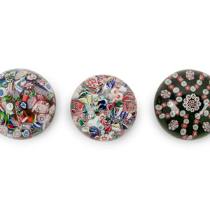 Appraisal: Three Glass Paperweights Width of largest inches Sold to Benefit