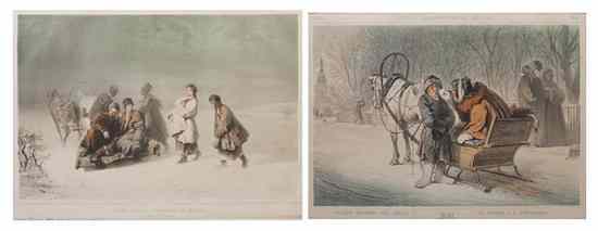 Appraisal: A Pair of Decorative Colored Lithographs depicting Russian winter scenes