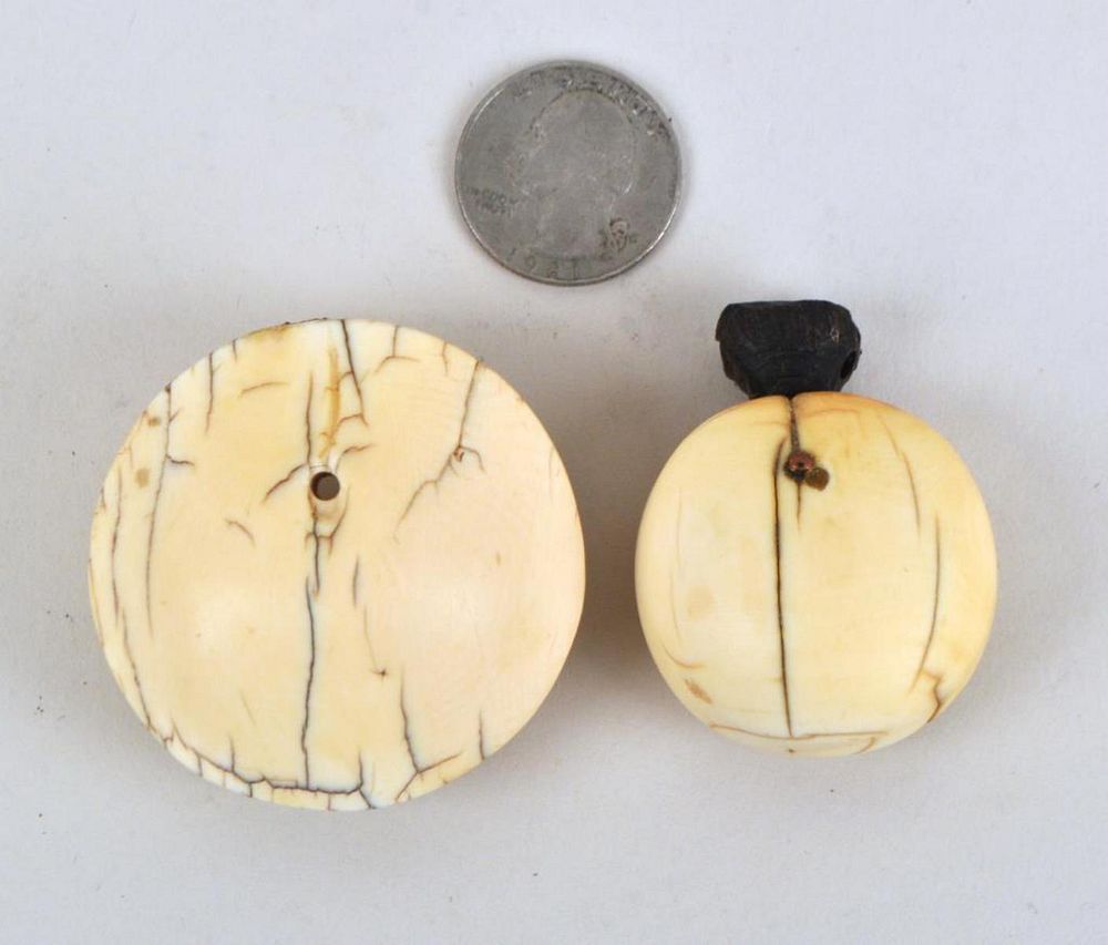 Appraisal: Two Antique African Ivory Turkana Lip Plugs Largest diameter Wear