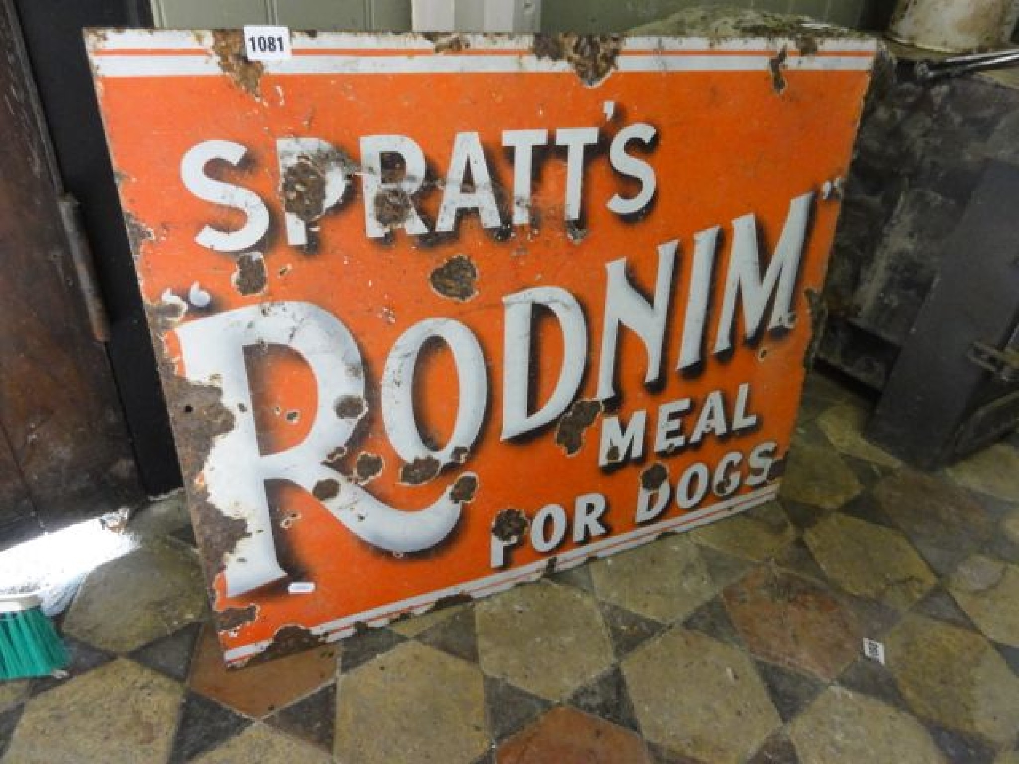 Appraisal: A vintage enamel sign of rectangular form advertising Spratt's Rodnim