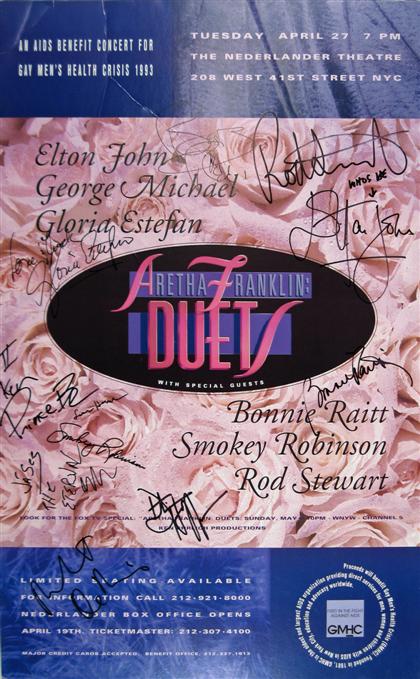 Appraisal: Signed POSTER Aretha Franklin Duets poster Signed by Elton John