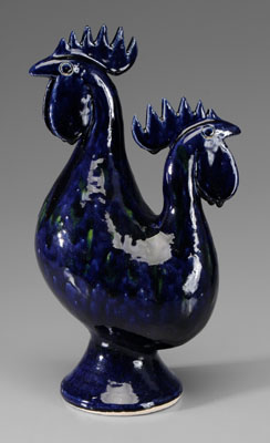 Appraisal: Edwin Meaders Two-Headed Rooster Georgia stoneware cobalt glaze with subtle