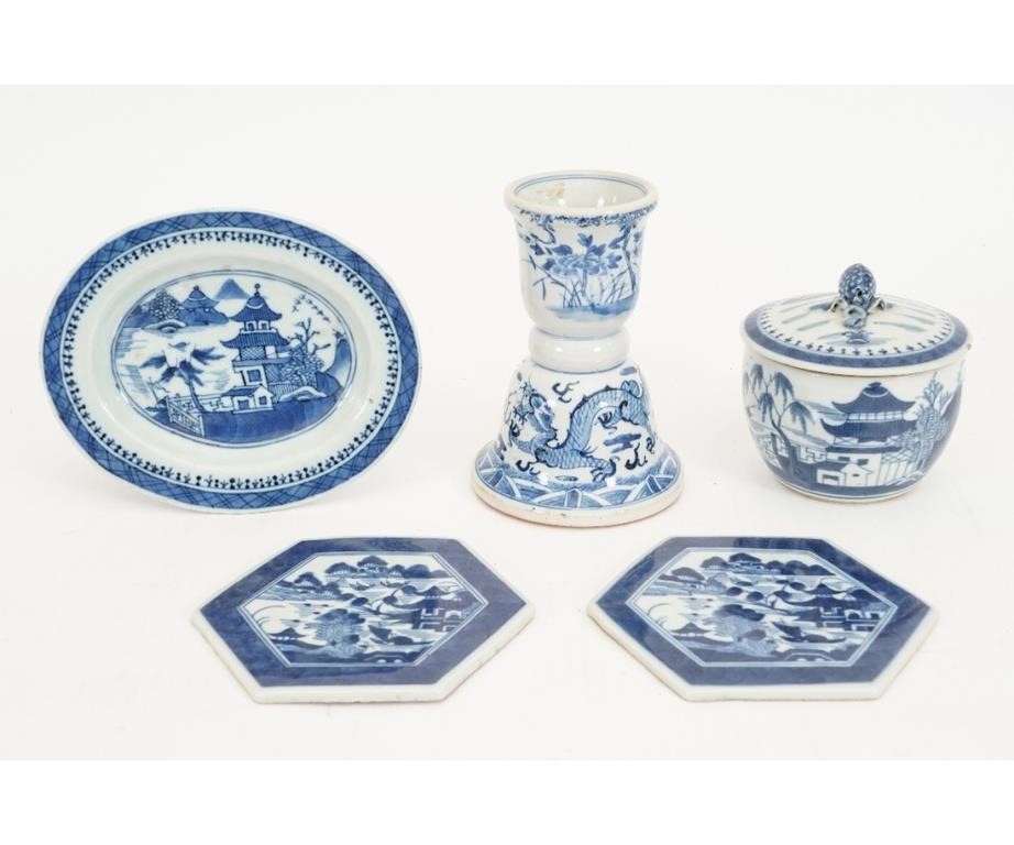 Appraisal: Chinese porcelain to include a holder covered pot Nanking oval