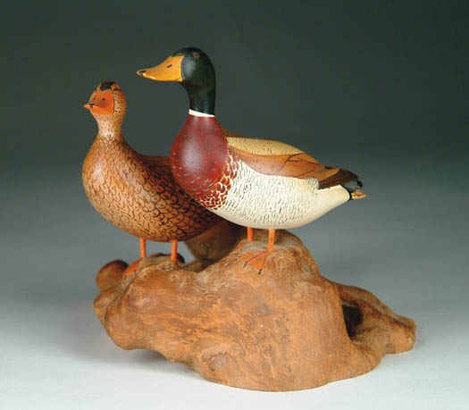 Appraisal: FINE CARVED AND PAINTED MINIATURE OF MALE AND FEMALE MALLARD