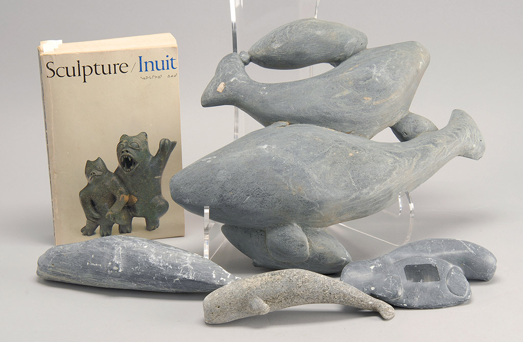 Appraisal: FOUR INUIT CARVED STONE SCULPTURES Early th CenturyAll in the