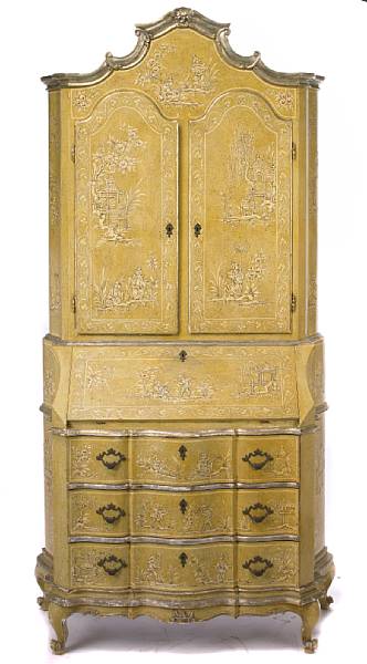 Appraisal: An Italian Rococo style chinoiserie decorated secretary together with a