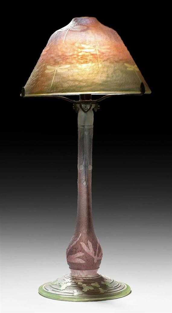 Appraisal: DAUM NANCY LAMP circa Acid-etched and mould-etched clear glass flecked