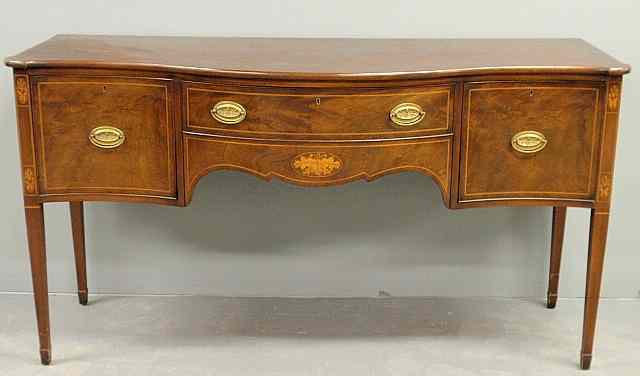 Appraisal: Hepplewhite style inlaid mahogany serpentine front sideboard with a shaped