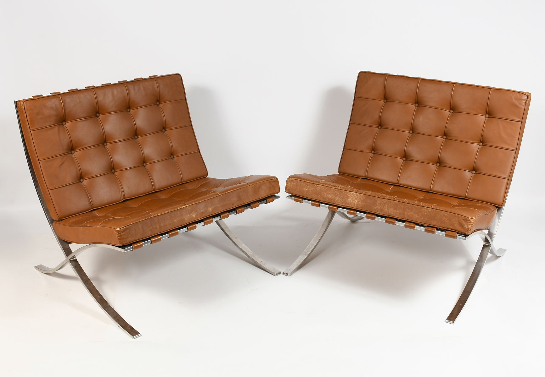 Appraisal: PAIR KNOLL BARCELONA LOUNGE CHAIRS Mid-Century Knoll ''Barcelona'' Lounge chairs