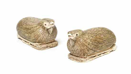 Appraisal: A Pair of Chinese Carved Ivory Quail Boxes each shown