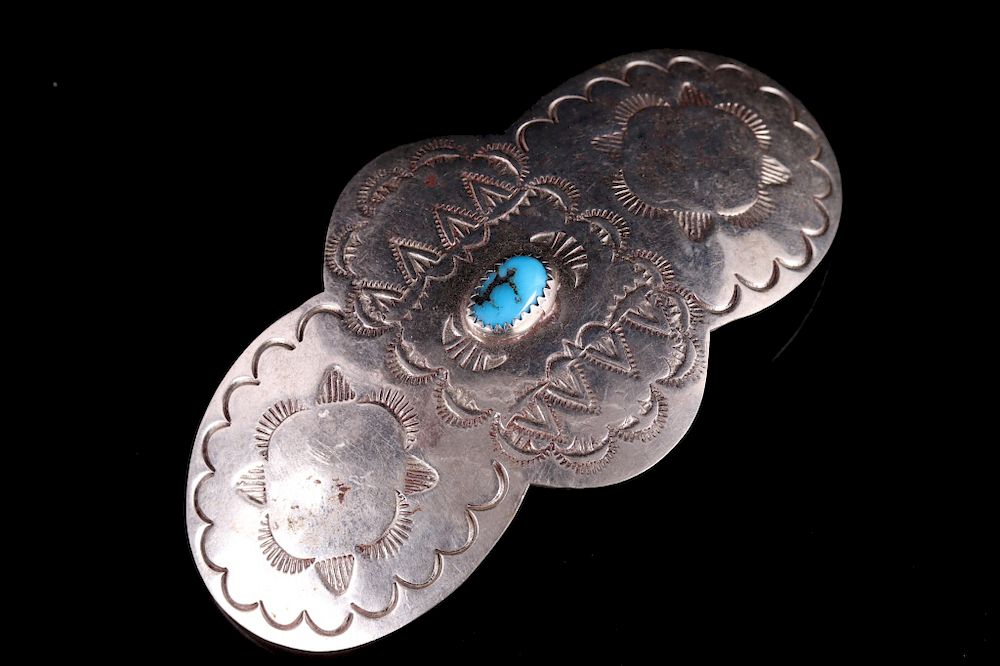 Appraisal: Old Pawn Navajo Silver and Turquoise Brooch For your bidding