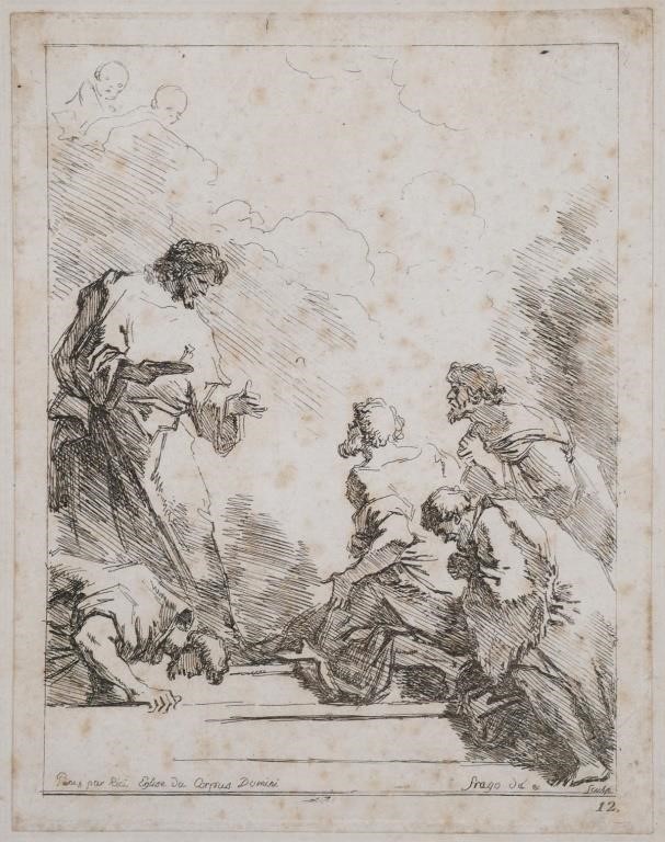 Appraisal: Etching by Fragonard French - depicting Christ preaching in an