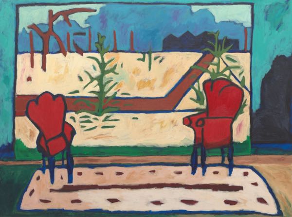 Appraisal: JUDY PEARSON AMERICAN TH CENTURY x Red Chairs Acrylic on