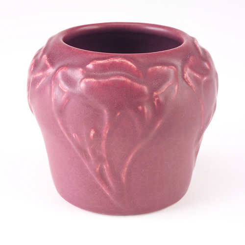 Appraisal: VAN BRIGGLE Squat vase carved with poppies under Persian Rose