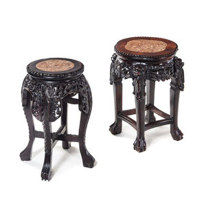 Appraisal: Two Chinese Marble Inset Hardwood Stands Late th Early th