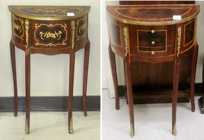 Appraisal: TWO SIMILAR LOUIS XV STYLE TABLES EN CHIFFONIERE both demilune