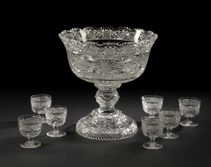 Appraisal: American Brilliant-Cut Glass Eight-Piece Punch Set ca attributed to the